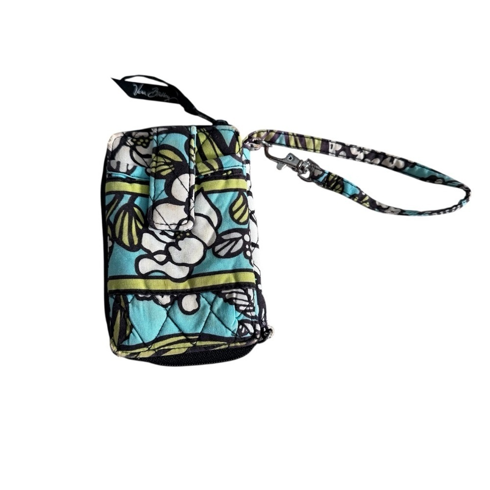 Vera Bradley Teal and Black Patterned Wristlet - Picture 1 of 9